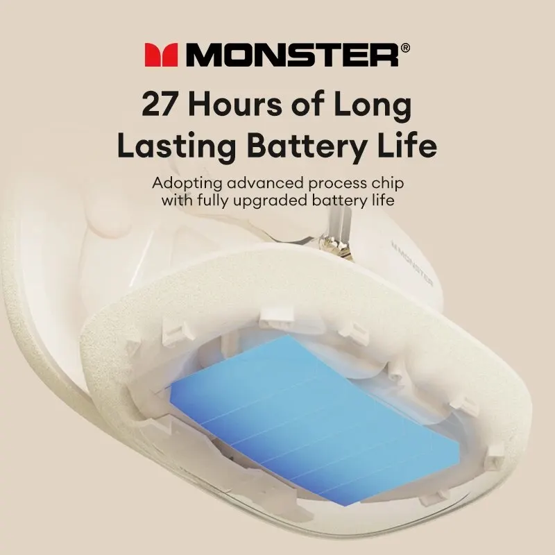 Monster XKO07 블루투스 헤드셋, 360 ° 스테레오 사운드 이어폰, 27H 긴 배터리 수명 헤드폰, HIFI 스테레오 이어버드, V5.3