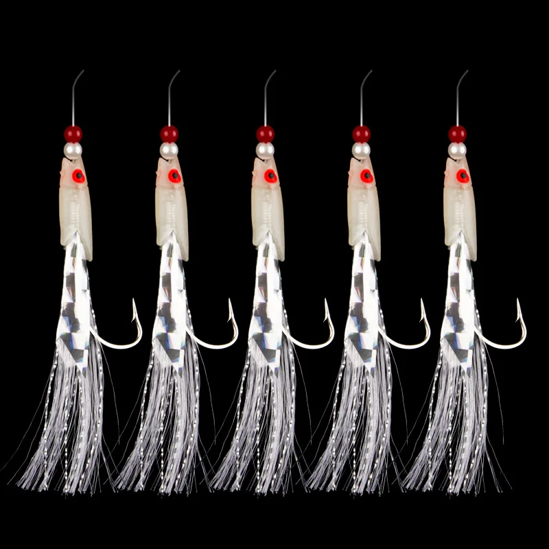 

5pcs Mackerel Barbed Hook Bass Cod Lures Sea Fishing Rigs Tackle Boat Fishing Hook with Thread Feather Roped Sea Fishinhook