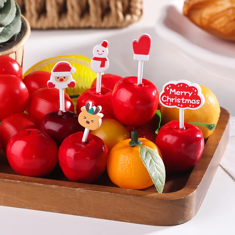 

Merry Christmas Animal Fruit Fork Food Grade Plastic Mini Cartoon Kid Cake Fruit Toothpick Bento Lunch Bento Party Decoration