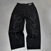 Black Cotton Jeans Men Women Ins New Dark Personality Pattern Printing Straight Pants Fall Winter Loose High Street Couple Jeans 1