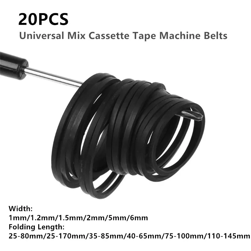 Universal Mix Cassette Tape Machine Belt Assorted Common Square Rubber Belt For Recorders Walkman CD DVD Drive 1.2/1.5/2mm 20PCS cassette tape belts cassette tape belt