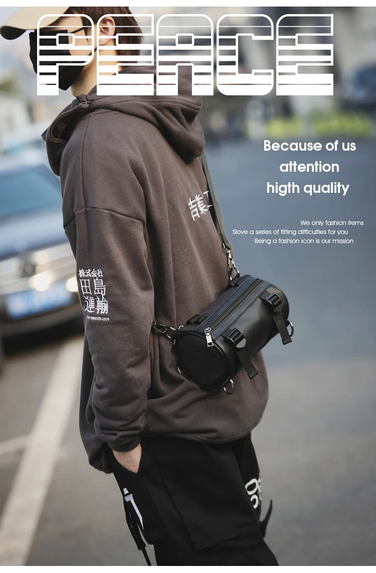 Vc Cool Streetwear Barrel-shaped Shoulder Bags For Men Hip Hop