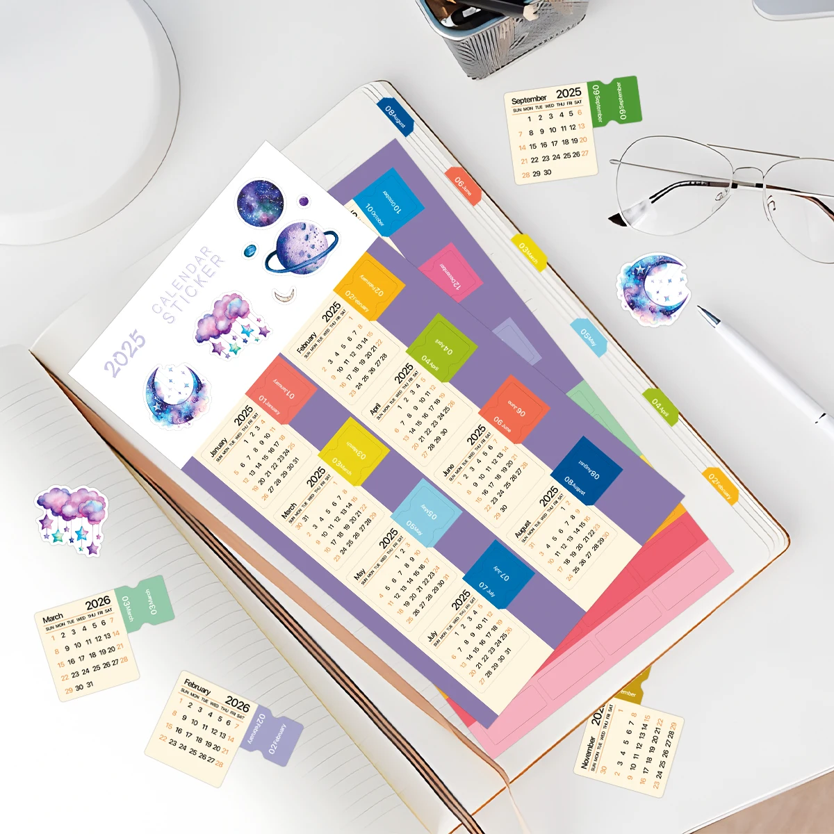 Calendar Stickers 2Sheets Monthly Index Tabs For Your Planner or Diary Decorative Planner Sticker For Notebook DIY Crafts