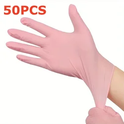 Pink Nitrile Disposable Gloves - Latex - Free, Versatile for Cleaning, Food Prep, and Beauty Tasks, Available in Bulk Quantities (Pink 50PCS)