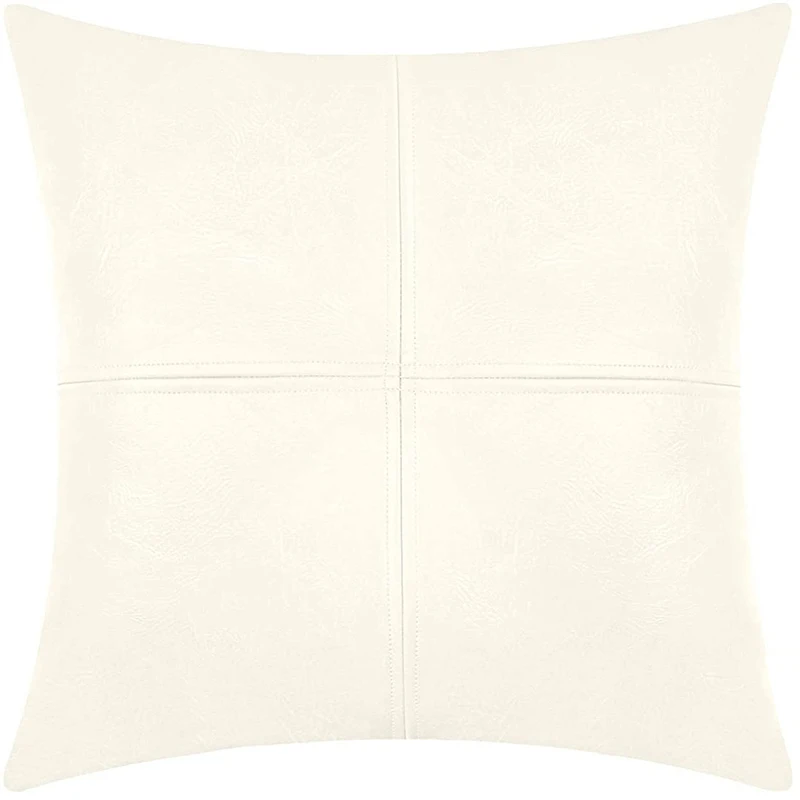 

Cream Leather Pillow Covers Hand Stitched Faux Leather Decorative Throw Pillow Covers for Living Room