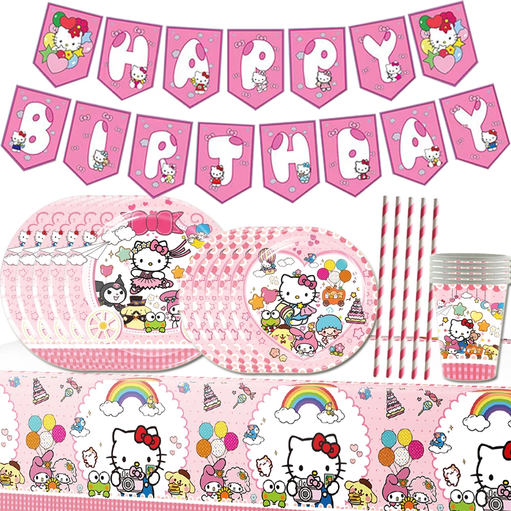 Hello Kitty Tema Bambini Festa Di Compleanno Decorazione Tazza Di Carta Piatto Ragazze Bomboniere Pink Kitty Palloncini Regali Cake Topper Forniture