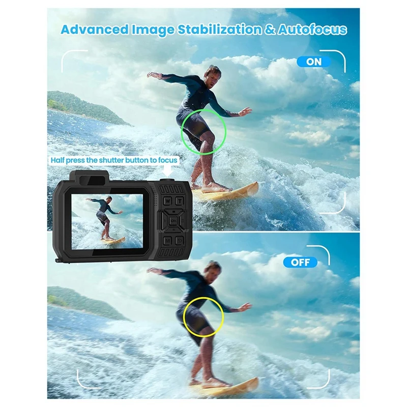 3CGRO-Waterproof Camera 4K 65MP Underwater Camera With 64G Card, For Snorkeling Autofocus Selfie Dual-Screen 5