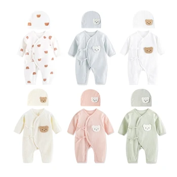 Newborns Romper Hat Set Baby Jumpsuit Autumn Outfit Long Sleeves Unisex Bodysuit 1