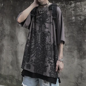 Vintage Y2K T Shirts Men Half Sleeve O Neck Pullover Tops Spring Summer Mens Gothic Skull Printed Loose T-shirt 2024 Streetwear