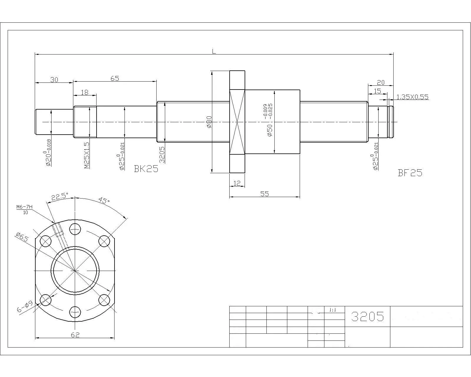 1 pcs Anti-backlashed Ballscrew DFU3205-750 mm Ballscrew & BF/BF25& Coupling