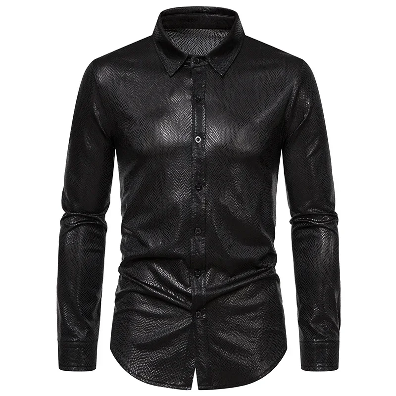 Description Picture 5 of itemLuxury and Fashionable Men's Sequin Metal Dress 2024 New Long Sleeved 70's Disco Party Shirt Stage Performance Men's Shirt
