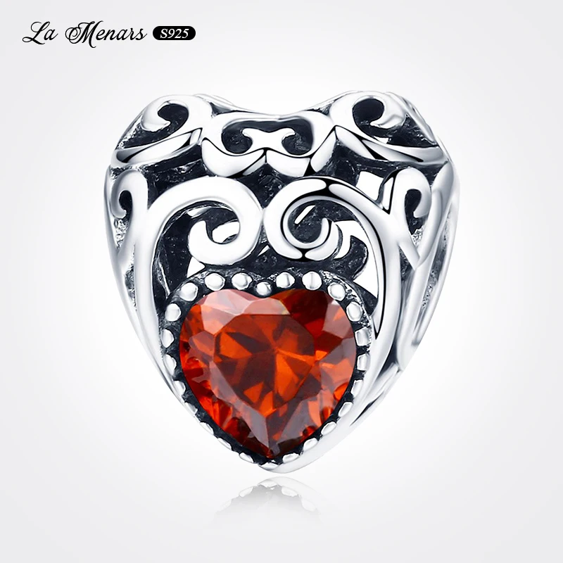 925 Sterling Silver Charms Beads Zircon Heart Birthstone Fit Original Bracelet Fine Jewelry Women Beads Diy