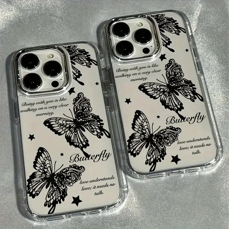 Black Butterfly Lens Frame Clear Phone Cover Case - Elegant Protective s