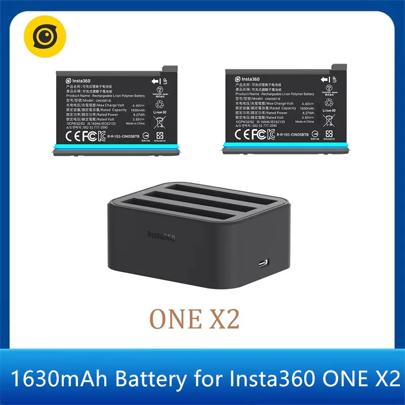 인스타 360 원 X2 용 대용량 배터리 및 고속 충전 허브, 오리지널 액세서리, Insta360 원 X2, 1630mAh