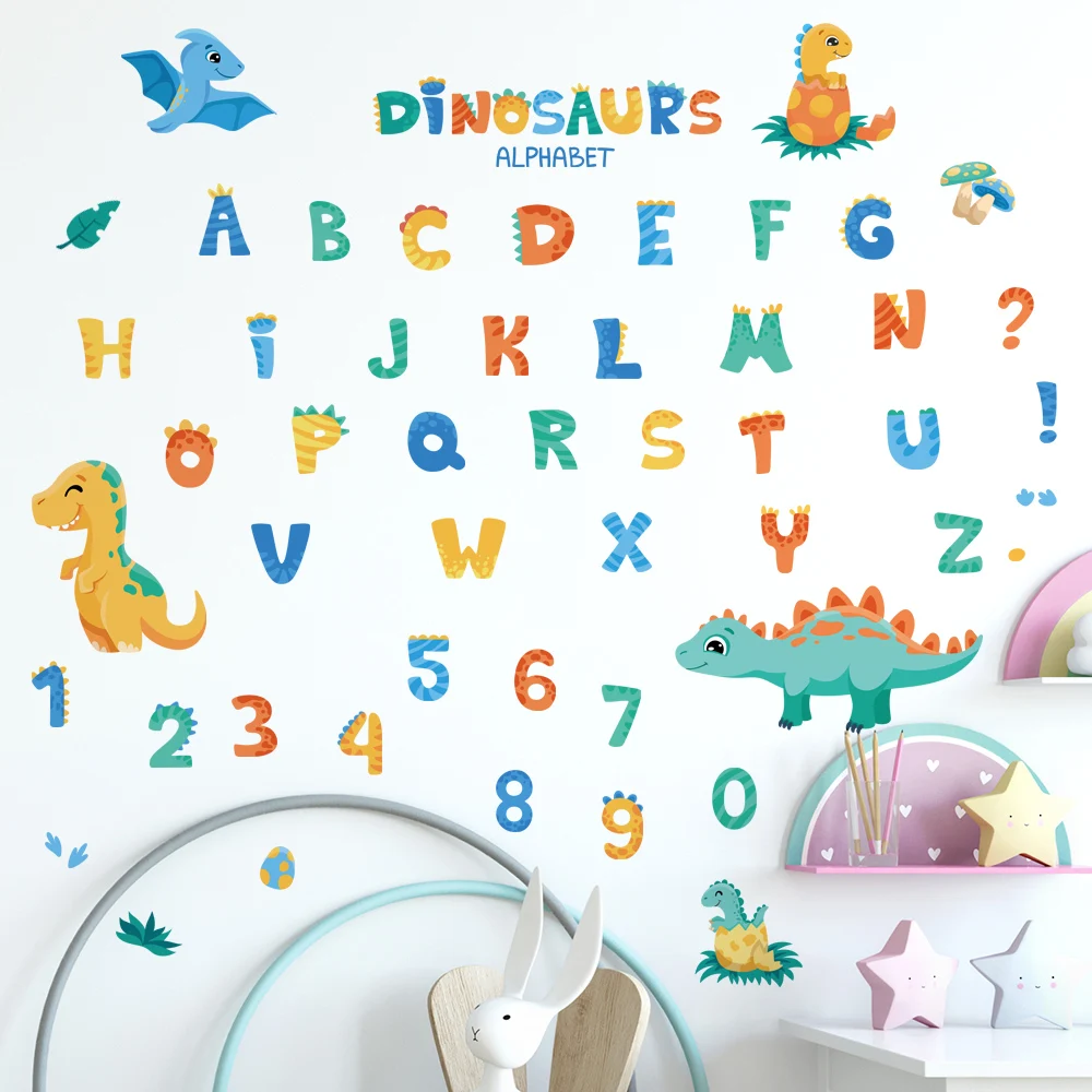 Cartoon Dinosaur Alphabet Removable Wall Stickers Letter Digit for Early education Kindergarten Nursery Kids Baby Room PVC Decal wall stickers,luminous wall stickers,vinyl decal stickers
