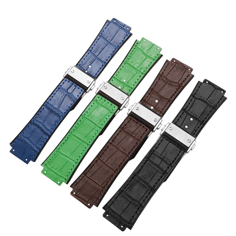 Luxury Genuine Leather Waterproof Watchband - Men's Bracelet Accessory with Chain Design