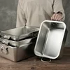 304 stainless steel plate metal  tray with handle square plate baking dish deep barbecue bbq Storage food trays serving basin 1