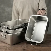 304 stainless steel plate metal  tray with handle square plate baking dish deep barbecue bbq Storage food trays serving basin 1