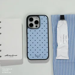 Korean Trendy Blue & Black Polka Dots Phone Case - Y2K Style Cover - iPhone 15 Plus (A)