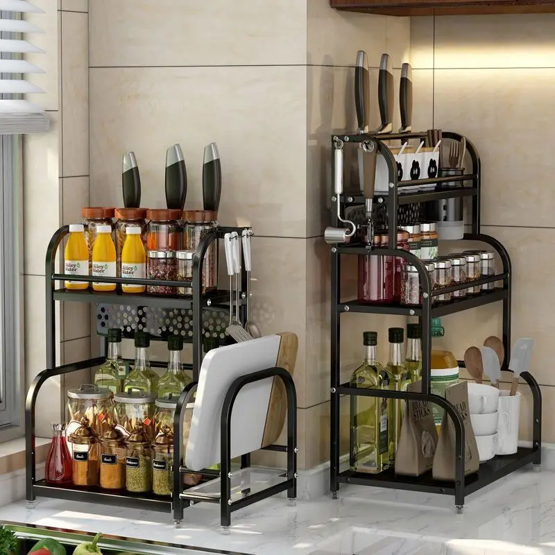 2 Layers Kitchen Storage Rack Stainless Steel Seasoning Chopsticks Shelf Organizer Knife Jar Organizer Household Accessories kitchen storage rack