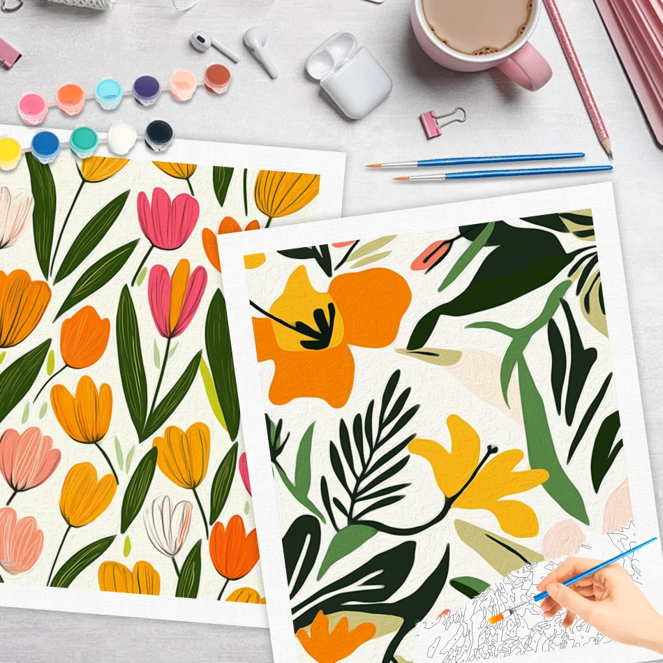 RUOPOTY Painting By Numbers With Canvas Frame Flowers Handpainted Color Markers Oil Painting On Canvas Picture Paint Home Decor