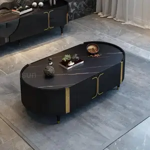 Simple Coffee Table For Living Room Home Designer Golden Finish Black Paint Pine Wood Frame 1.4 Meters Modern Center Tea Table