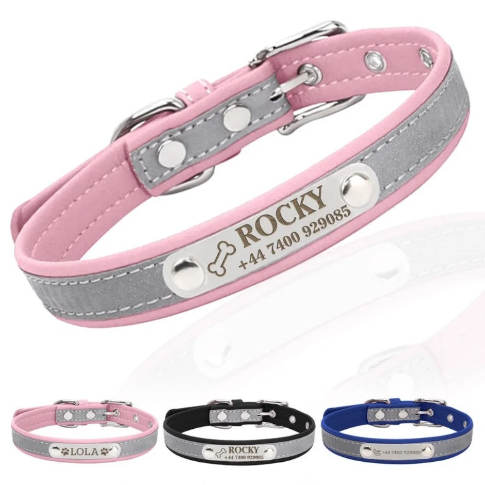 Custom Engraved PU Leather Dog Collar 1