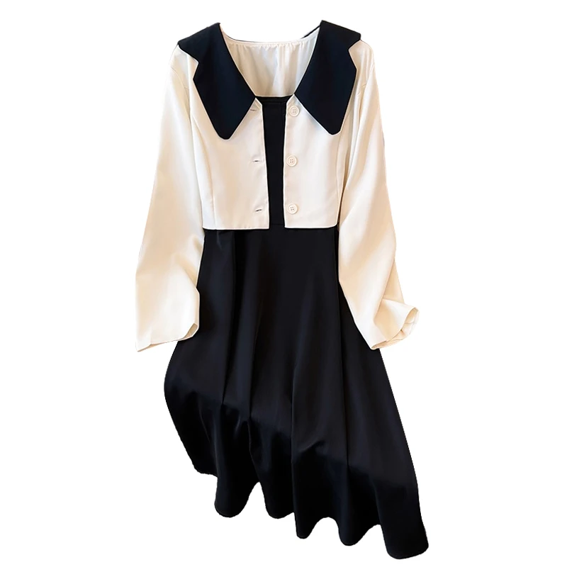 

Осенний женский тонкий спортивный костюм, Элегантная короткая куртка и платье средней длины на бретельках, подходящая одежда, Женский комплект из двух предметов