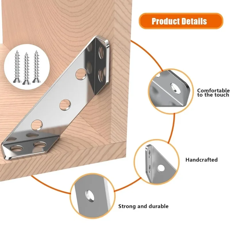 Stainless Steel Angle Bracket Furniture Hardware Angle Connector 10pcs Universal Furniture Corner Brace