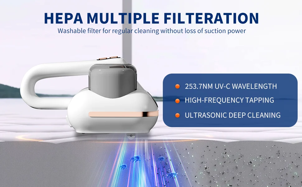Description Picture 4 of item16KPa UV Mite Remover New Mattress Vacuum Cordless Handheld Cleaner Powerful Suction for Cleaning Bed Pillows Clothes Sofa