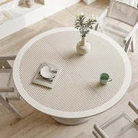 PVC Round Tablecloth Waterproof Oil-proof Table Mat White Coffee Desk Mats Striped Minimalist Style Home Decoration Tablecloths 2