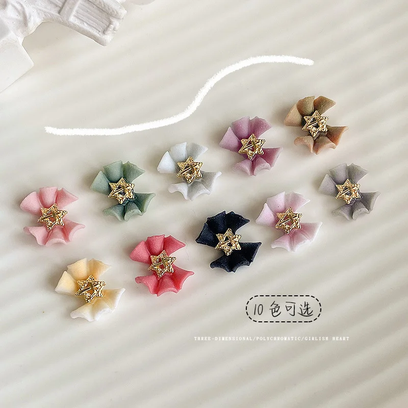 

10pcs AB Resin Ribbon Design Nail Art Decorations 2023 Japanese Bow Charms Nail Rhinestones Metal Inlaid Jewelry Accessories DIY