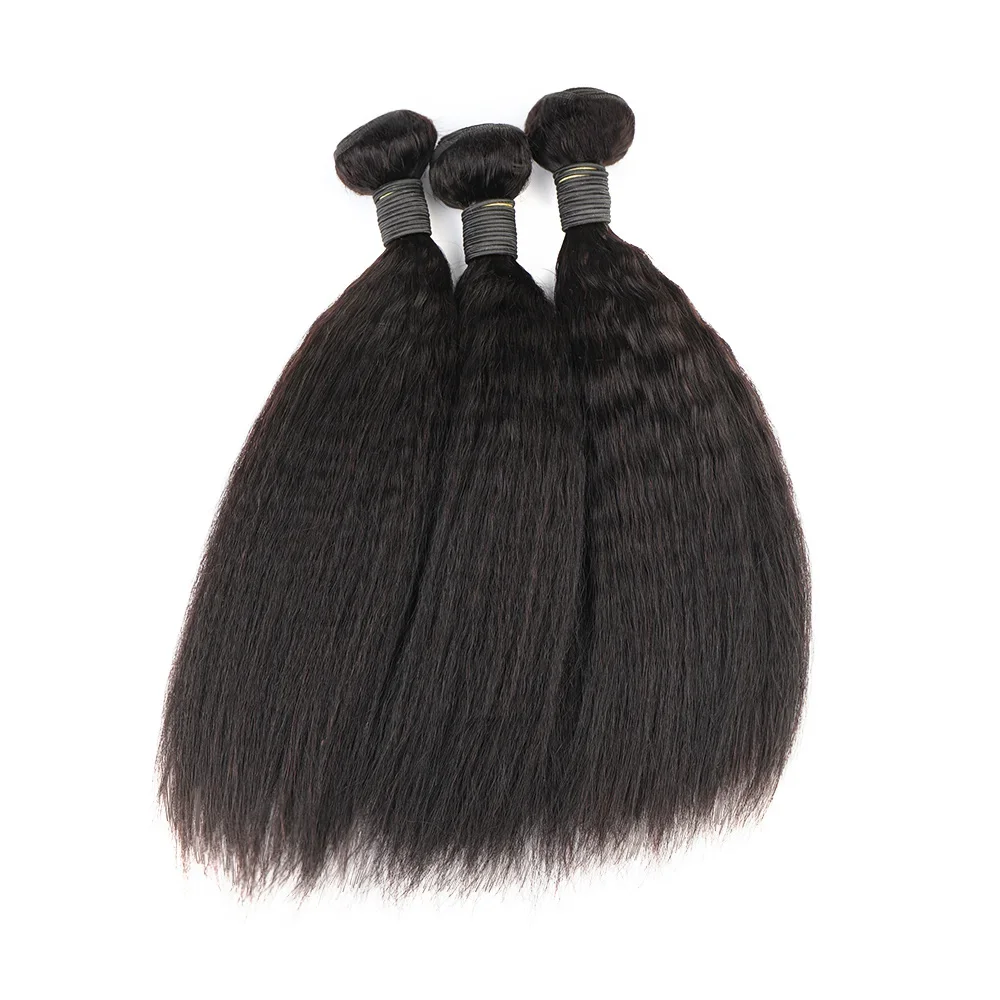 Kinky Straight Human Hair Bundles Natural Color Brazilian Remy Human Hair Weave Yaki Kinky Straight Bundles Extensions 8-24 Inch
