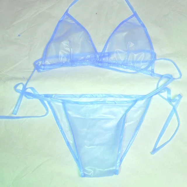 PVC Plastic Transparent Bra Underwear Suit Adult Sexy Lace Panties Glass  Pants Clear Lingerie Set Non