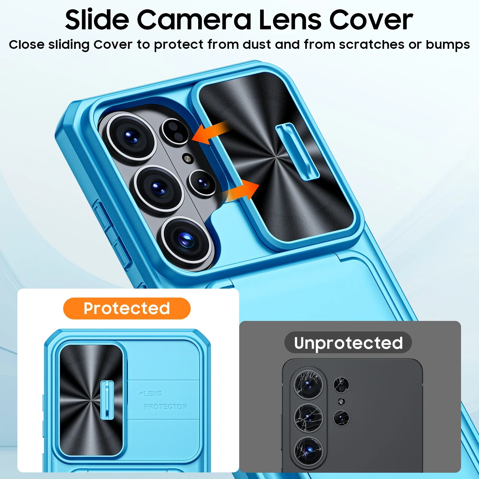 Light Blue Shockproof Phone Case with Camera Holder - Full Coverage TPU Design