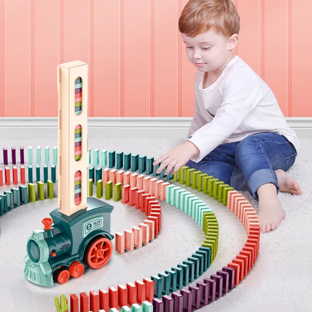Kids Electric Domino Train Car Set Sound & Light Automatic Laying Dominoes Brick Blocks Game Educational DIY Toy Gift 2