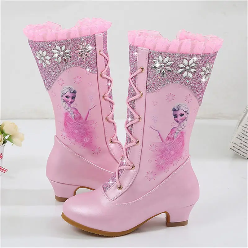 4-13 Years Old Teens Girls Botas Disney Frozen 2 Elsa Boots Kid Princess Cosplay Snow Boots Children\'s Winter Boot Sky Blue Pink
