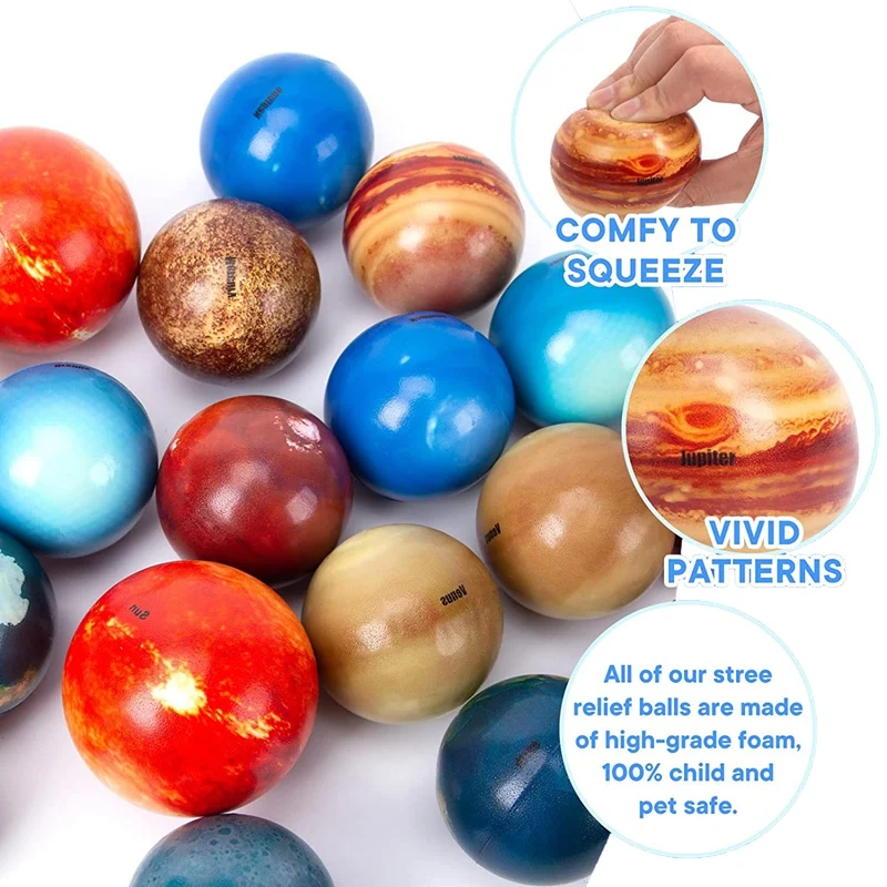 9pcs Solar System Planet Stress Balls, Stress Relief Planets And Space Ball  Educational Toys, Anti Stress Solar Educational Balls For Adults And Kids