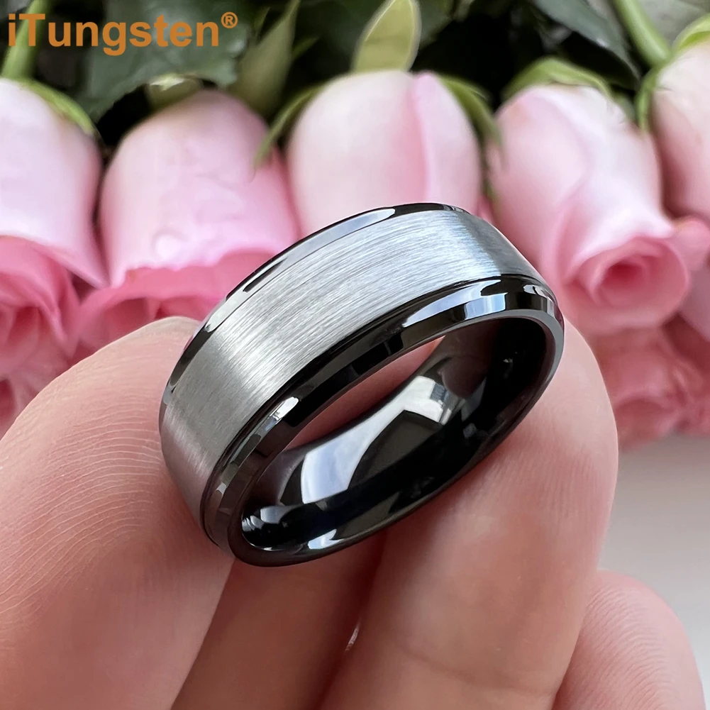 iTungsten 6mm 8mm Men Women Best Seller Ring Tungsten Engagement Wedding Band Trendy Jewelry Stepped Beveled Edges Comfort Fit 4