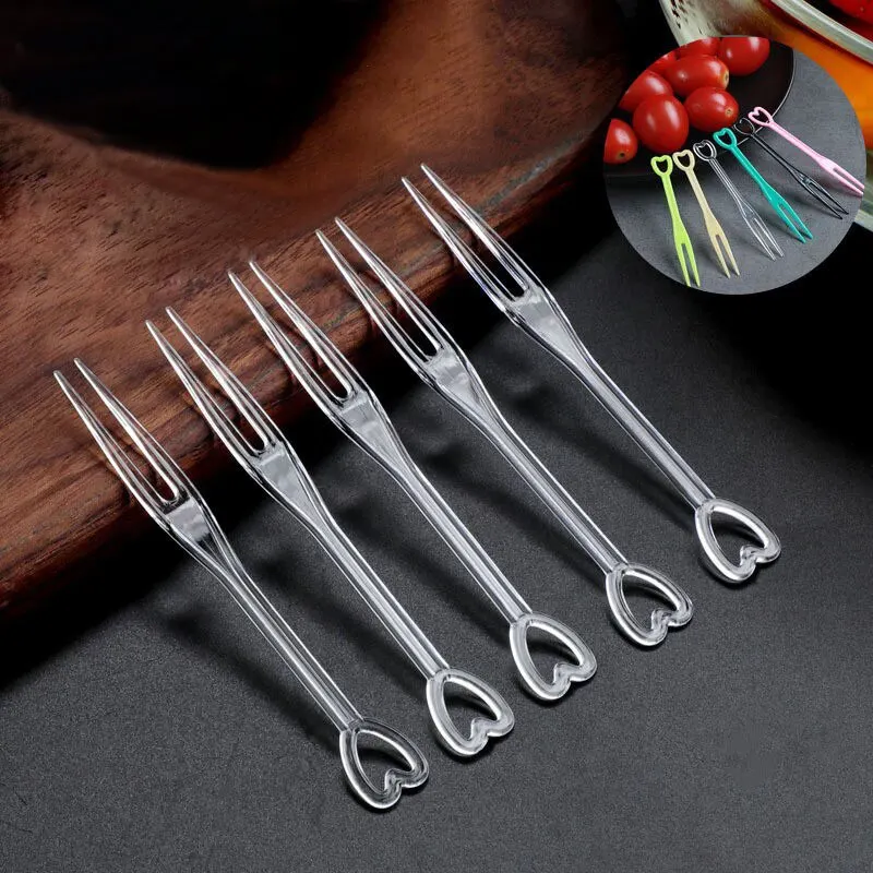 Plastic Fruit Skewers 100pcs Disposable Transparent Independent Packaging with Small Forks