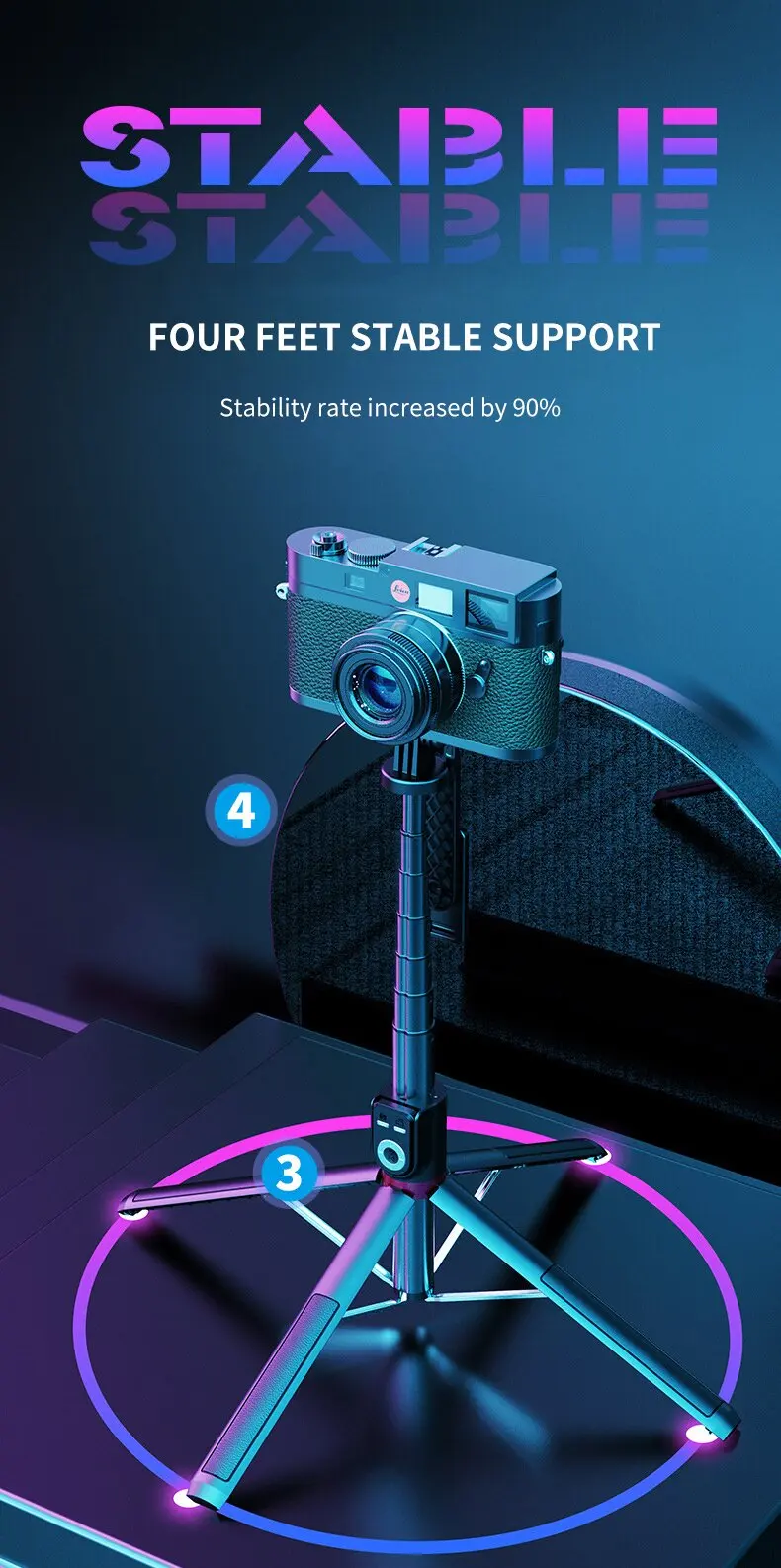 Bluetooth Selfie Stick Stativ Mit Fernbedienung Und Licht_voghion.com