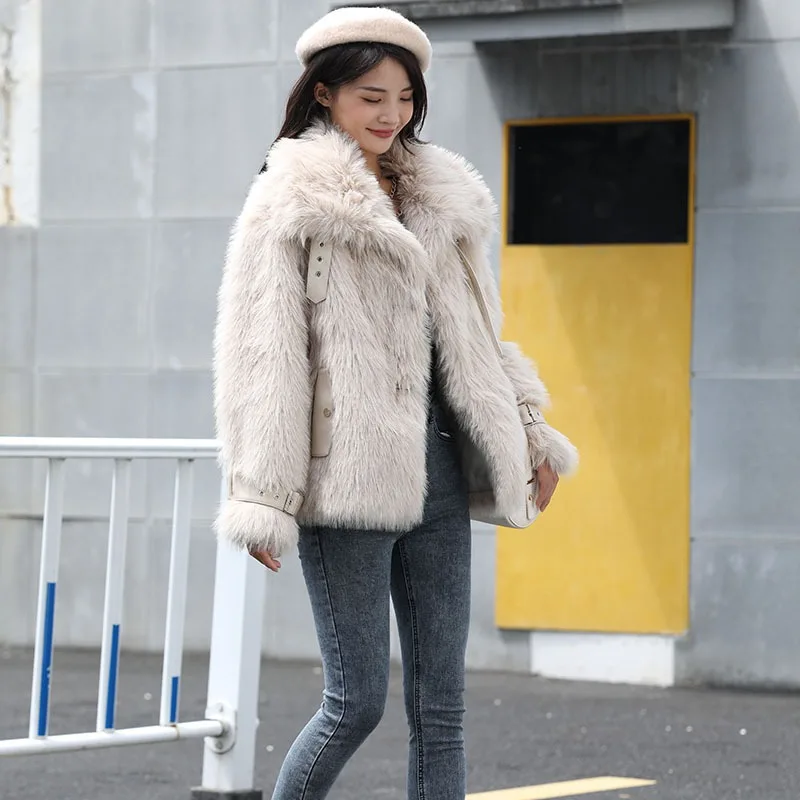 2023 Autumn Winter New Women Hair Fashion Temperament Commuter Leisure Warm Loose Thick Short-length Imitation Fox Fur Coat