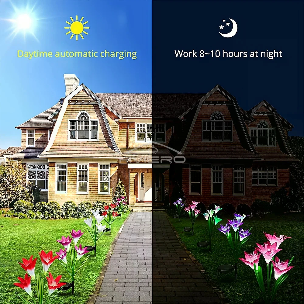 Solar LED Purple Lily Light - Waterproof Decorative Garden Flower Lamp