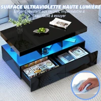 Table basse Fangange réglable en hauteur, table de salon brillante, table de canapé avec LED 16 couleurs, moderne et avec tiroirs, noir/blanc 5