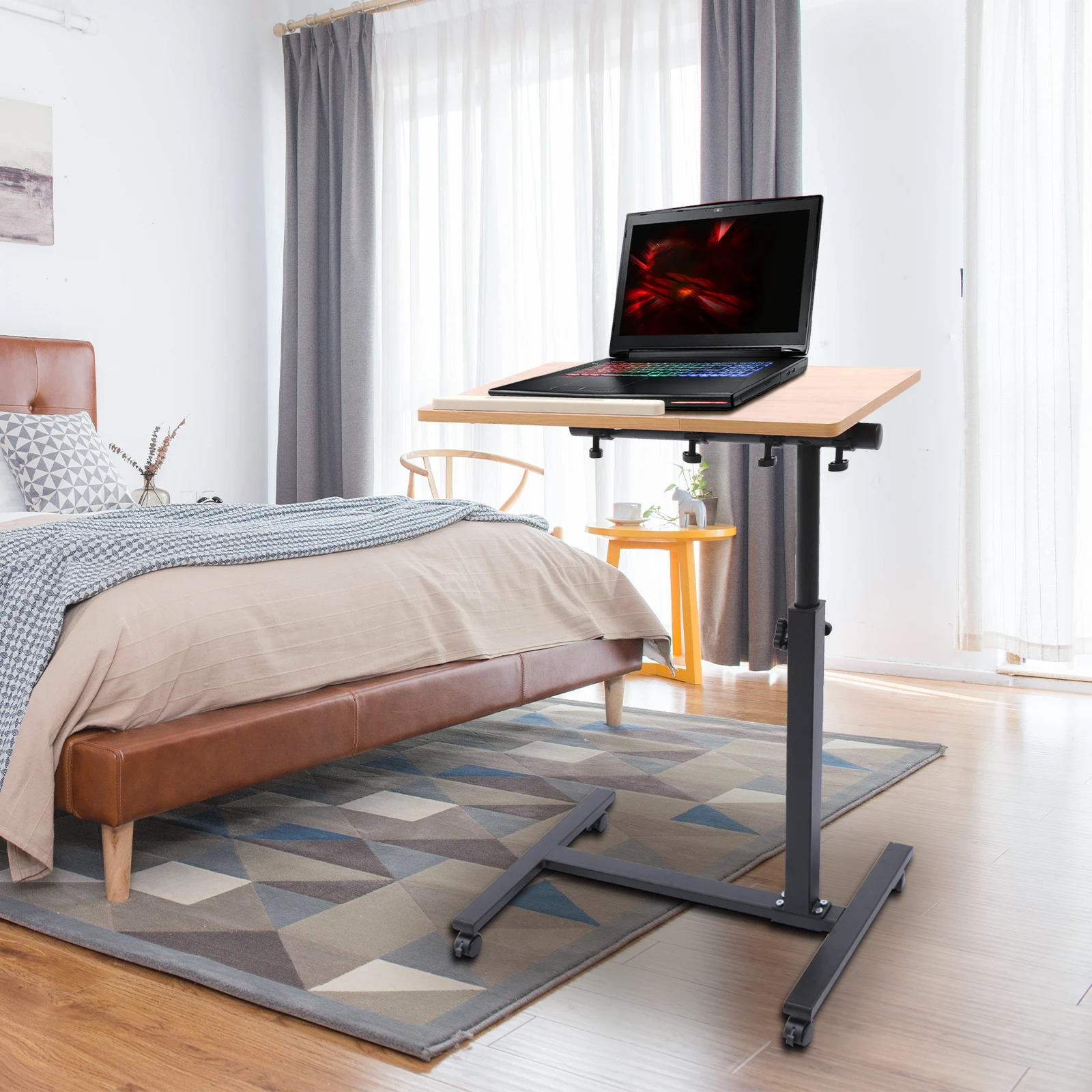 Adjust. Height Laptop Desk Angle Rolling Cart Over Bed Hospital Table Stand iris usa single rolling workstation table desk laptop cart brown