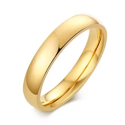 Gold Plated Stainless Steel Wedding Band - Elegant 4mm Engagement Ring - 8 (Gold)