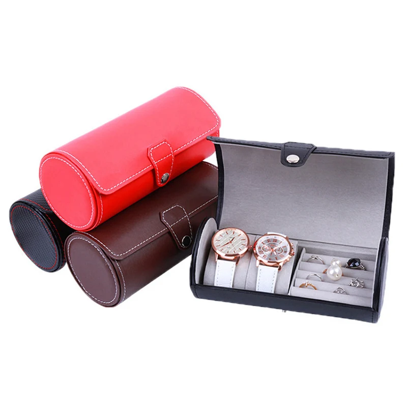 

3 Slots Watch Roll Travel Case Chic Portable Vintage Leather Display Clock Storage Box with Slid in Out Watch Organizers