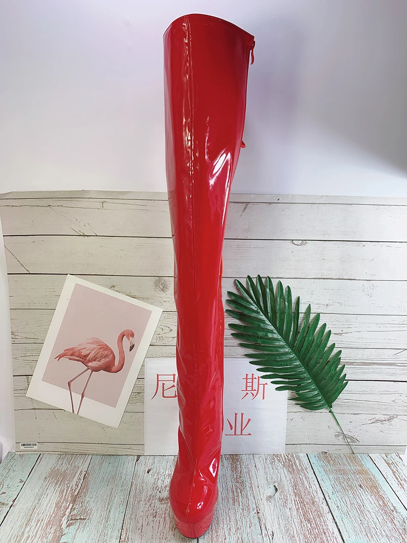 LAIJIANJINXIA 여성용 PU 하이힐, 무릎 위 부츠, 가을 겨울 패션, 15cm 허벅지 섹시 댄스 슈즈, 신상