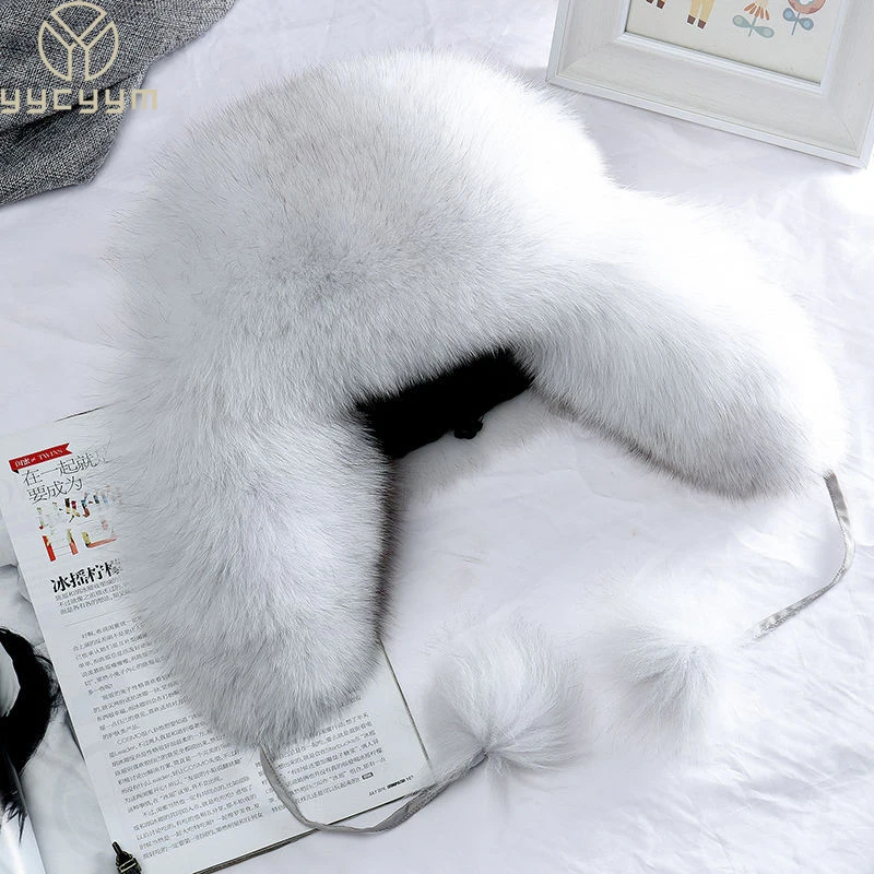 Fur Hat Winter Hat Real Fox Fur Hats Women&rsquo;s Russian Ushanka Aviator Trapper Snow Skiing Hat Caps Earflap