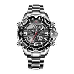 Luxury Men's All - Steel Waterproof Sports Quartz Watch with Gift Box (Silver black)